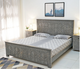 Indian Hand Carved Solid Wood King Size Bed Grey 121